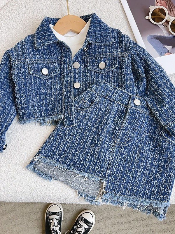 Baby Mädchen Frühling Und Herbst College Stil Langarm Casual Anzug 2025 Mädchen Xiaoxiang Stil Arbeitskleidung Jacke Kurzen Rock Zwei Stück anzug