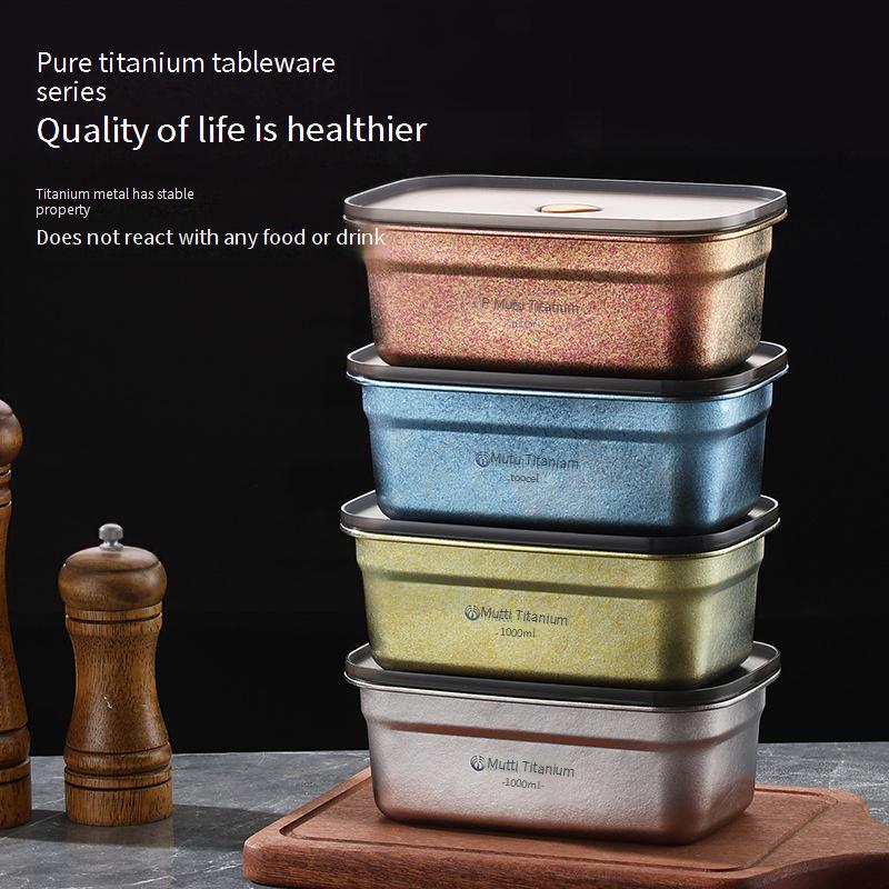 Pure Titanium Household Fresh Keeping Box Sealed Lunch Box With Lid Fruit Lunch Box Rectangular Refrigerator Storage Large Capacity