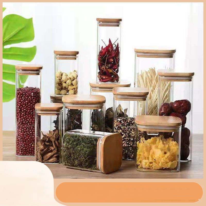 Square Glass Storage Jars With Airtight Lid 4-Pack Clear Pantry Containers For Dry Food Nuts Grains & Snacks Moisture-Proof Kitchen Organization