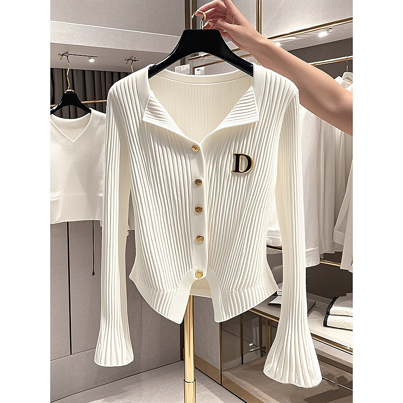 Women's Clothing white trumpet sleeve knitted cardigan