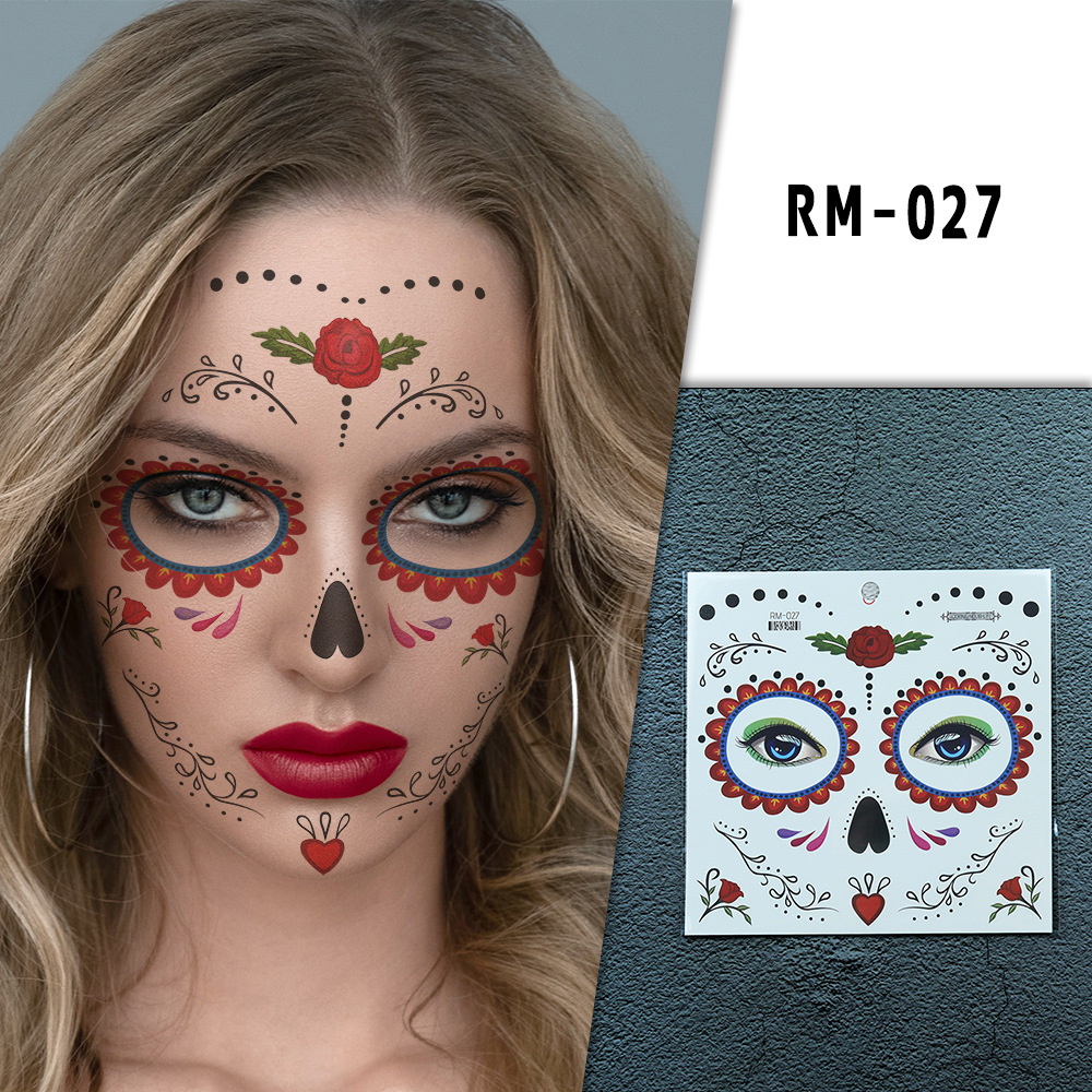 Halloween Face Tattoo Flowers Day of the Dead tattoo stickers Party makeup face stickers