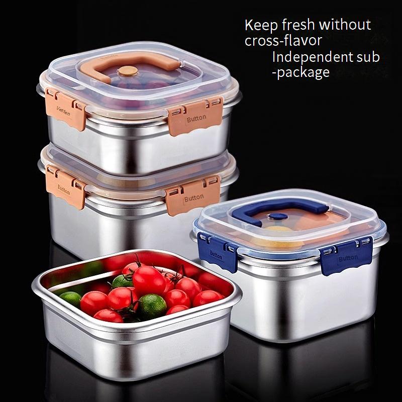 Thickened Stainless Steel Fresh Keeping Box Food Grade Sealed Lunch Box With Lid Large Capacity Portable Refrigerator Storage Box