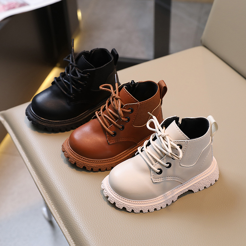 Child's shoes Ankle boots Boys side zipper Fashion Martens girls soft soled single boots solid color