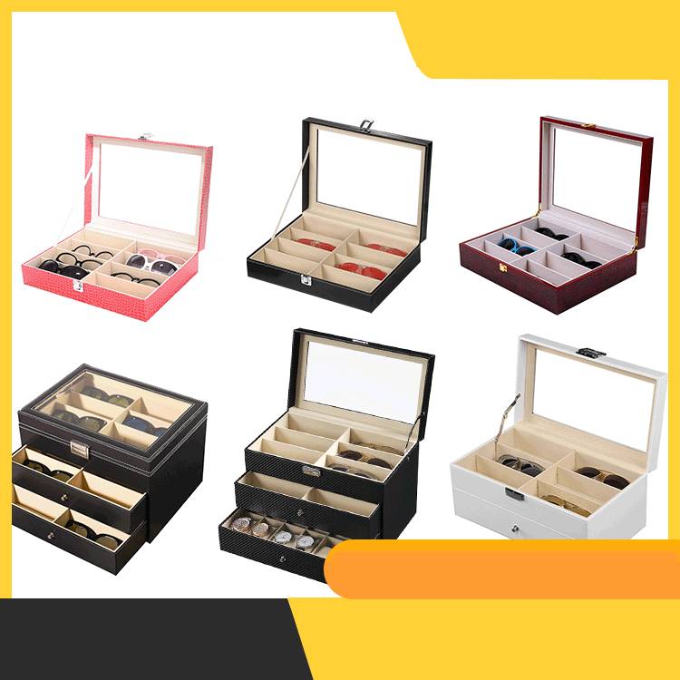 Family Organizer Glasses Box Spot Large Capacity Wooden Window Multi Grid Sunglasses Box Pu Leather Box Glasses Storage Box
