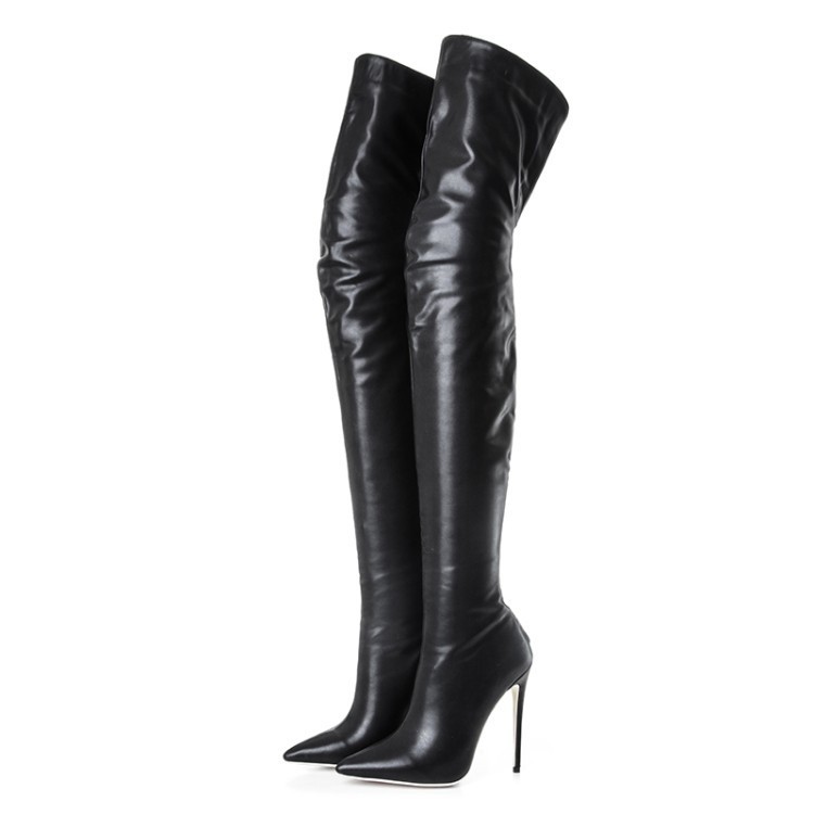 Fashion boots Pointy back zipper heel skinny leg boots women's over-the-knee leather boots