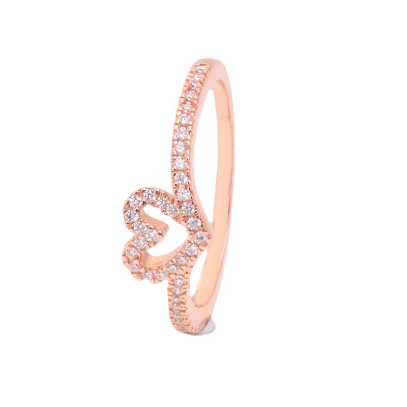 Women's Jewelry Ring White Copper Rose Gold Shining Love Bone Ring Heart Shaped Hollow Ring Surprise Gift