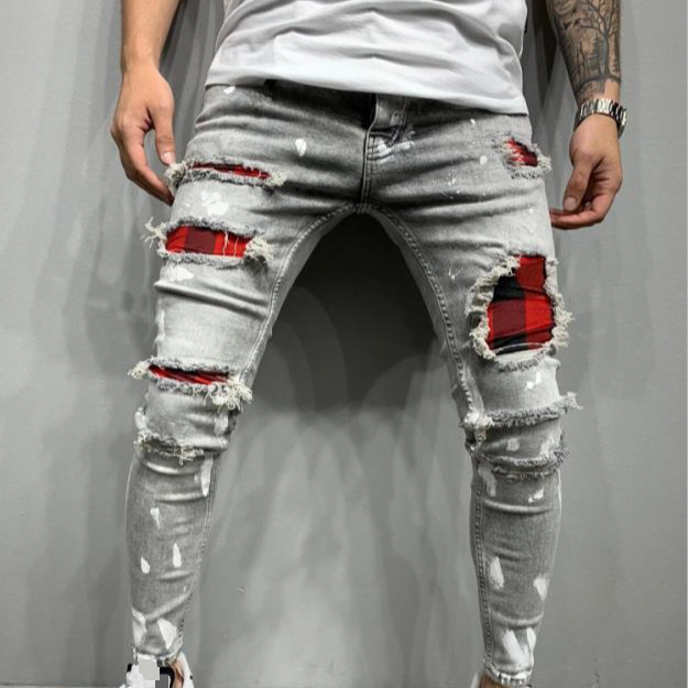 Men's Jeans Jeans Paint Ripped Holes Fashion Popular Jeans Men
