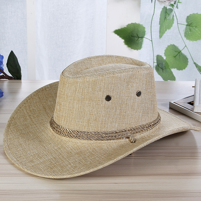 New Summer Men's Straw Knitted Outdoor Sun Protection and Sunshade Beach Curled Western Cowboy Hat