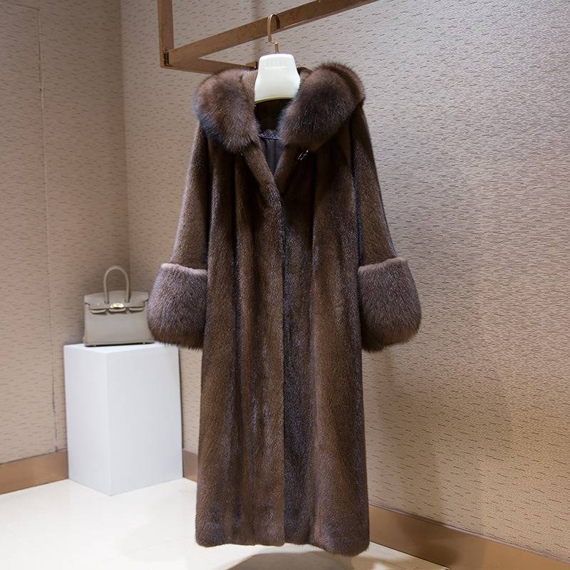 Extended-Length Faux Mink Coat With Couture Leather Insets (Bell Sleeves For Opera Glove Compatibility, Arctic Survival Hood For Siberian Commute)