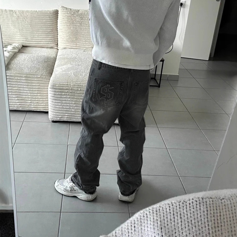 European And American Fashion Retro American High Street Washed Old Rough Edge Jeans Personalized Street Casual Straight-leg Pants