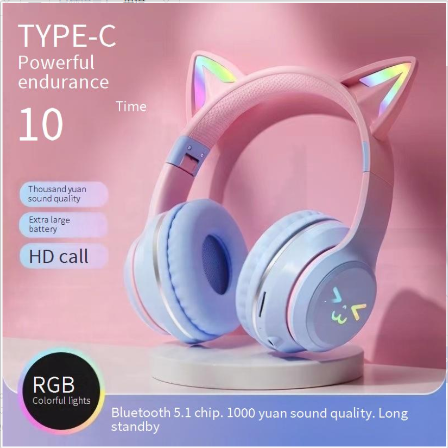 Earphones & Headphones cute cat ears luminous head mounted Bluetooth headset wireless headset super long battery life hot sale