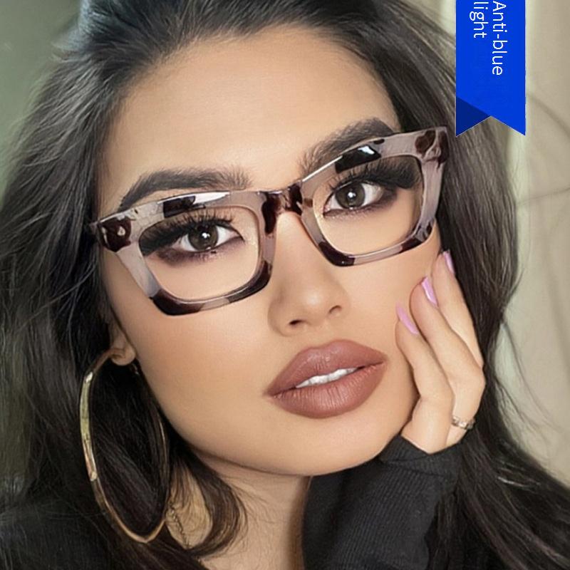 Women's Eyeglasses Square Frame Small Frame Glasses Frame Ins Net Red Flat Glasses Trend Anti Blue Light Glasses Frame Concave Shape Female