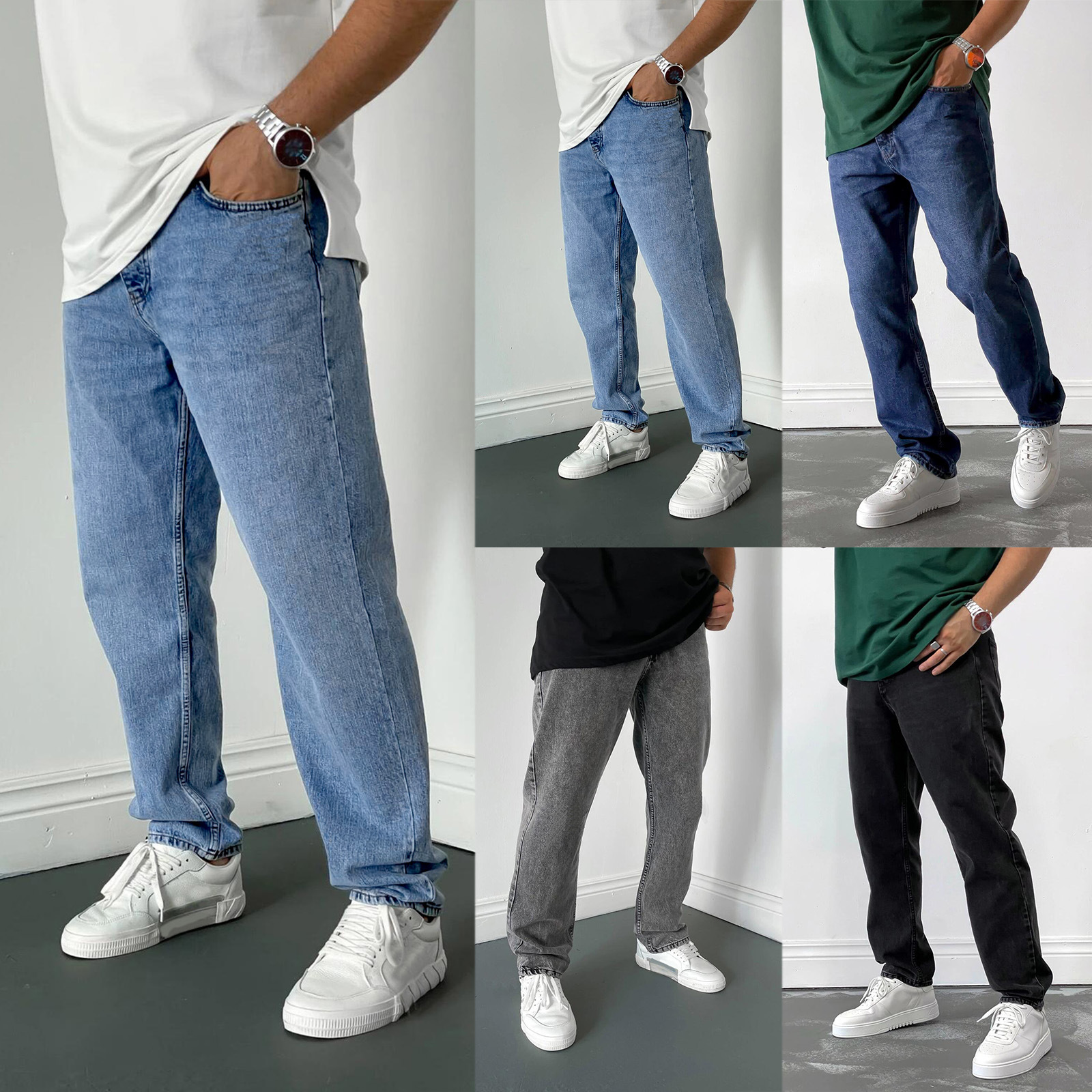 Spring Autumn Men's Jeans Straight Denim Pants Cotton Streetwear Wide Leg Loose Casual Long Jeans Trousers