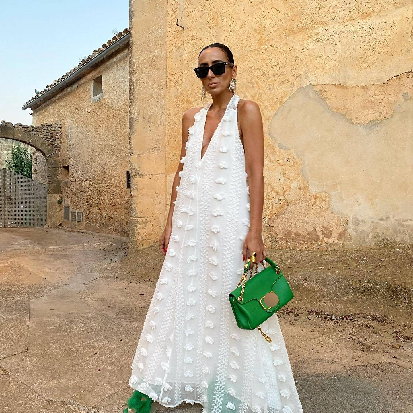 Women's Halter Neck V-neck Wide Ribbon Dress