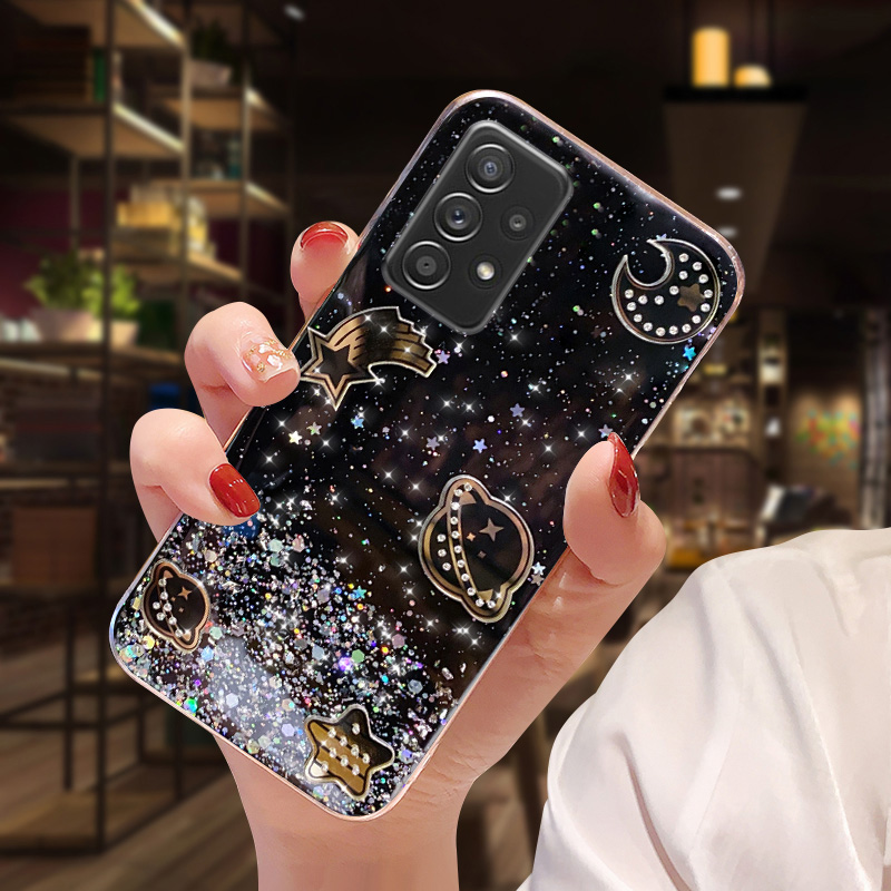Phone Case on For Samsung Galaxy.Note 10 Plus Note 20 Glitter Sequins Planet Stars Soft Silicone Cover A50 A30 A20 A6 A7