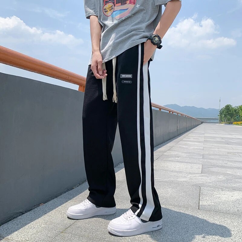 Sweatpants Men Summer Design Side Striped Baggy Trousers Student Cool Streetwear Hip Hop Teens Dynamic Mens Korean