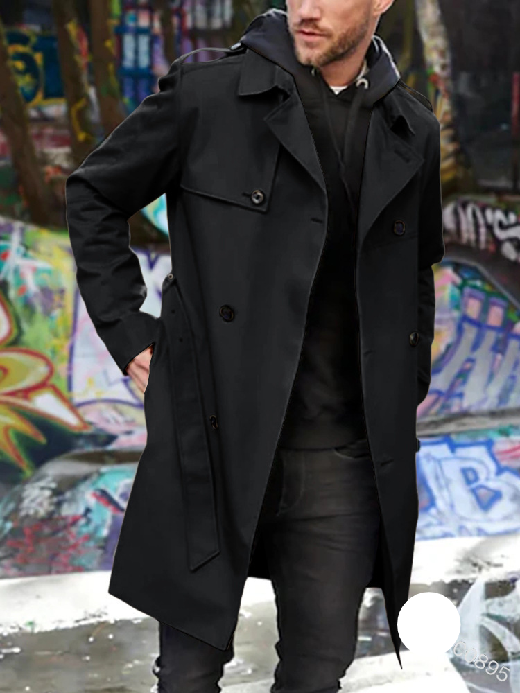 Men's Clothing Spring And Autumn New Solid Color Long-sleeved Windbreaker Men's Lapel Slim Double-breasted Casual Jacket