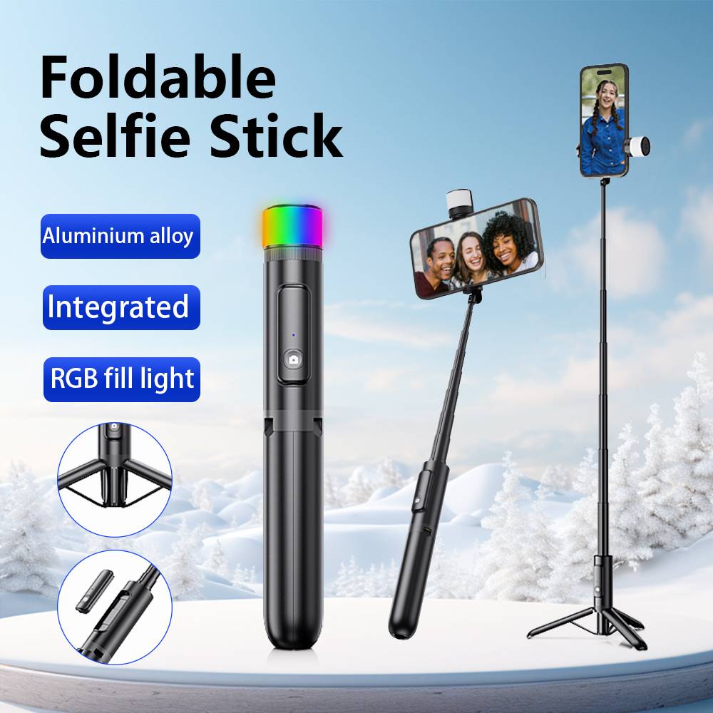 Mobile selfie stick tripod, extendable selfie stick integrated smartphone tripod with wireless remote control for 360 ° rotation