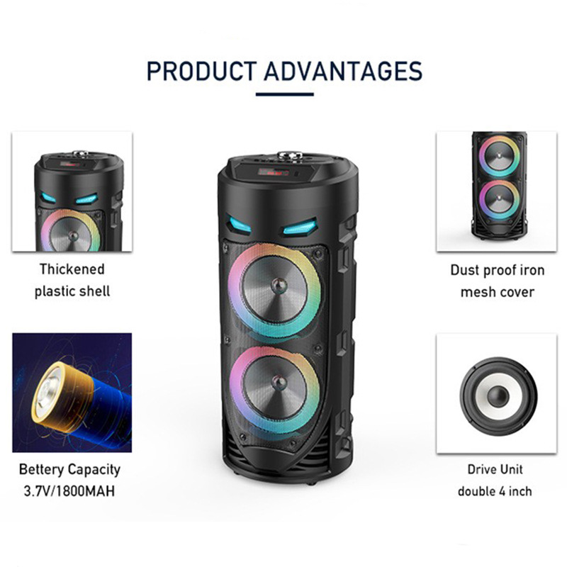 Cross-Border ZQS4239 Dual 4inch Multi-Functional Subwoofer Portable Outdoor Bluetooth Mobile Square Karaoke Speaker