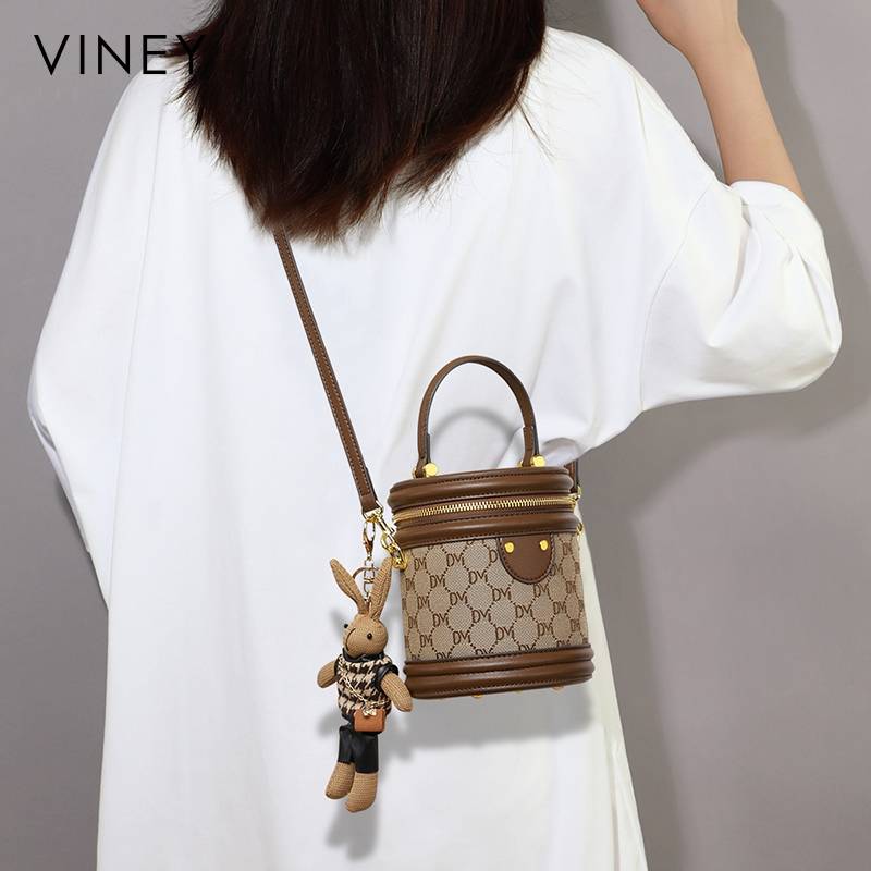 VINEY Bag Ladies 2025 New Women's Bag Bucket Bag Messenger Bag High-end Stylish Cylindrical Small Bag