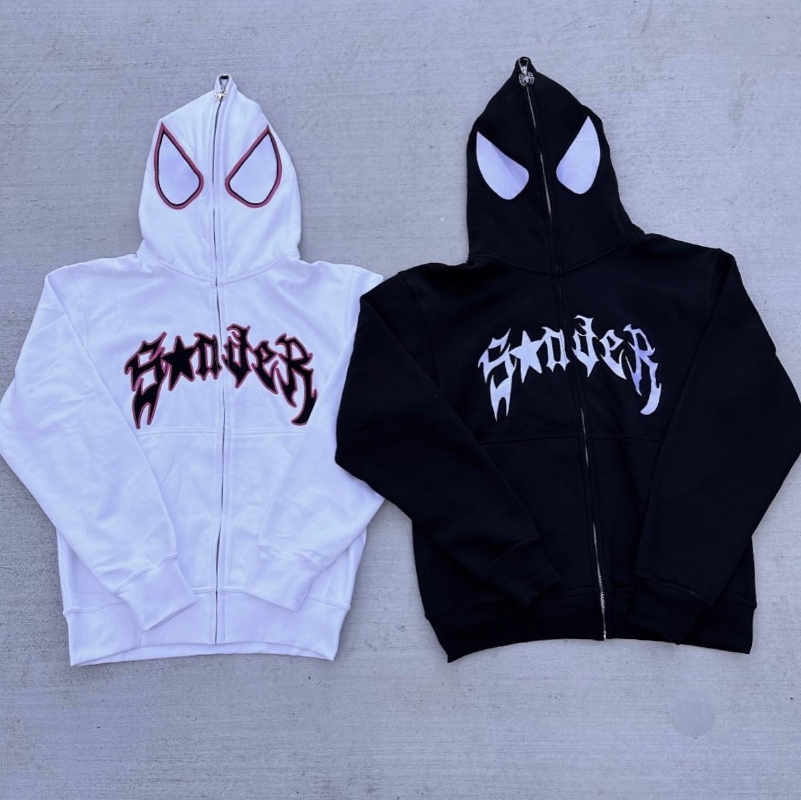 Y2K zip up hoodie women Gothic Spider Print Hoodie kawaii streetwear Sweatshirt Vintage clothing Loose Hip Hop Punk