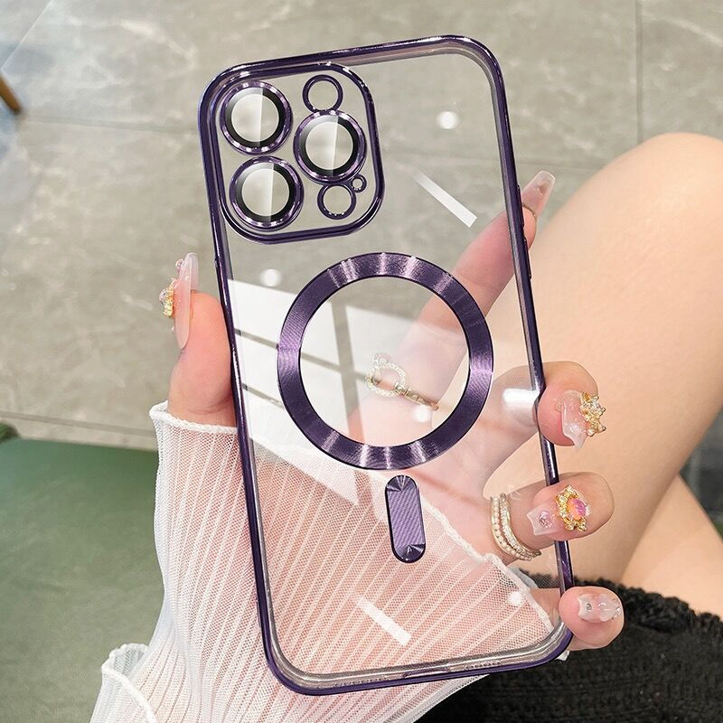 Phone Case Mobile Phone Case Electroplating Transparent Magnetic Absorption Full Package With Lens Film