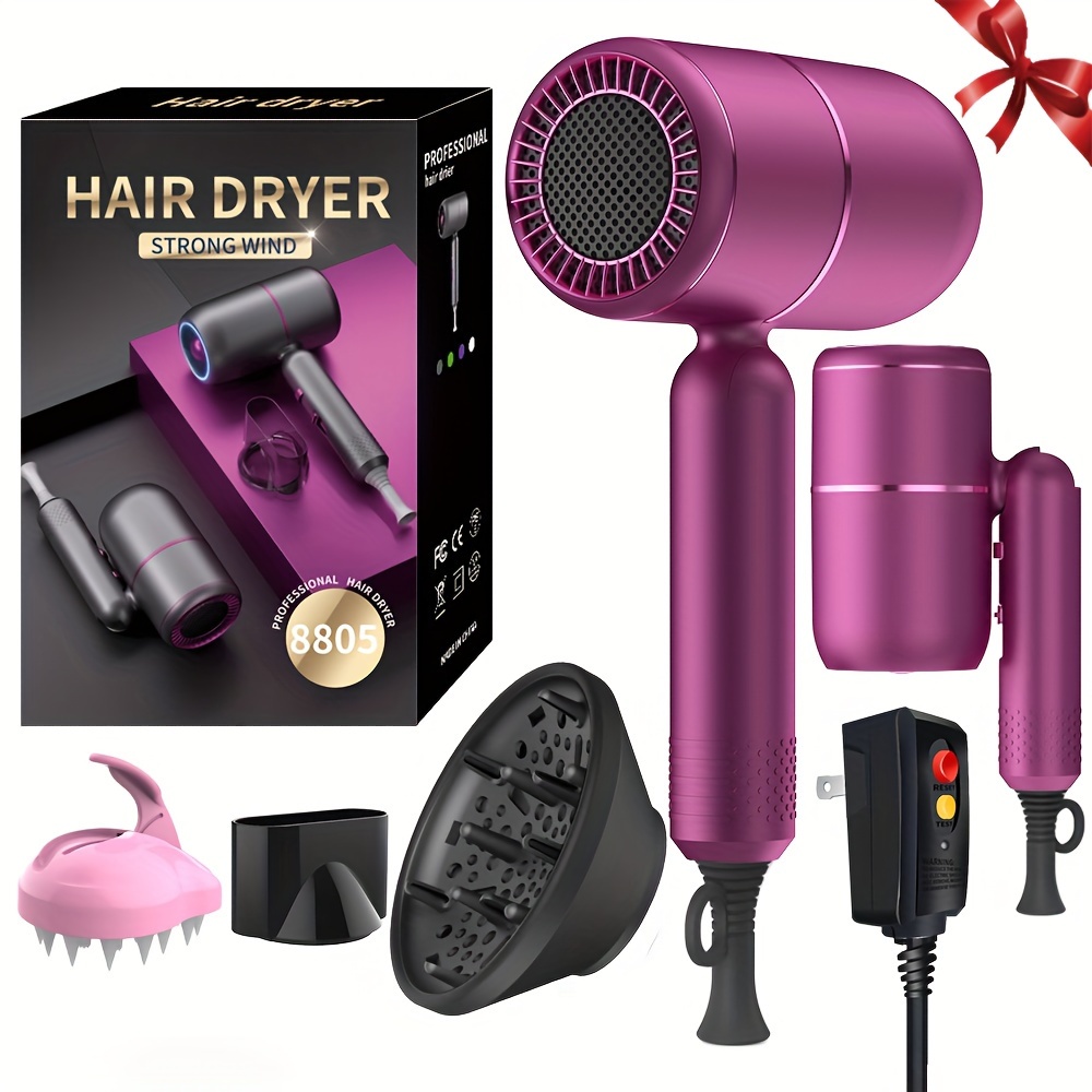 Ionic Hair Dryer with Diffuser - Foldable Handle Travel Hair Dryer for Constant Temperature Hair Care and Damage-Free Styling