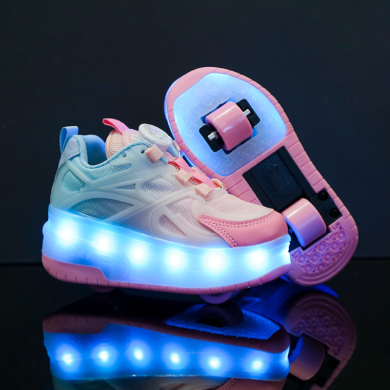 Flash Shoes Charging Colorful Light Shoes Running Horse Light Button Light Shoes Girls Boys With Light Shoes Double Roller Skates