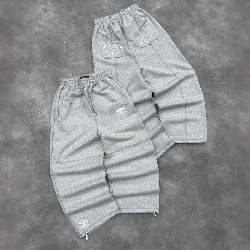 Men's Retro Hip Hop Streetwear Sweatpants - Loose Fit Casual Embroidered Gray Trousers (American & European Style)​