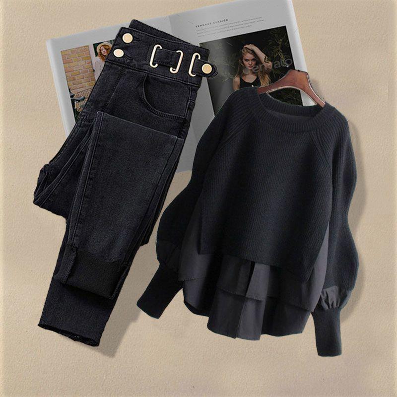 Women's Clothing new style outfit design two piece tops for women with jeans two piece suit