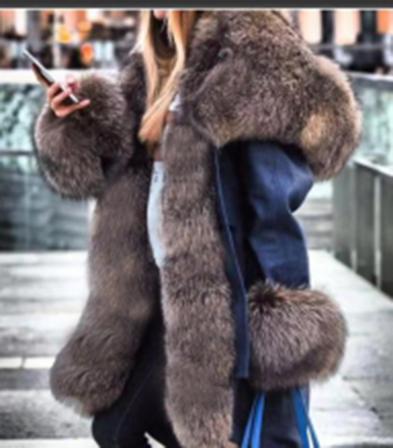 Women's Clothing Fashion Warm Fox Fur Collar Long Fur Collar Hooded Coat