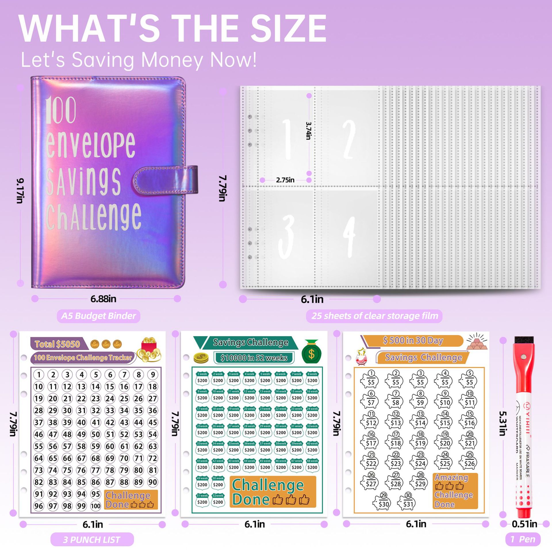 Refillable Notebooks 100 Envelopes Saving Challenge 100 Days Couples Saving Book Loose Leaf Cash Envelope Savings Book