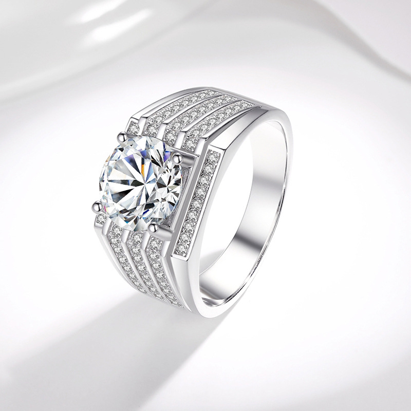 S925 Sterling Silver Moissanite Men's Ring High End Domineering Luxury Three Row Men's Diamond Ring Fashionable Anti Real Diamond Ring