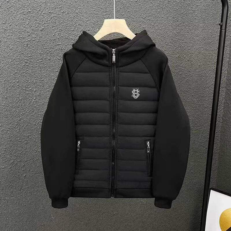 Men's Clothing Lightweight Hooded Puffer Jacket With Bead Print - Oversized Streetwear Coat, All-Season Urban Outerwear