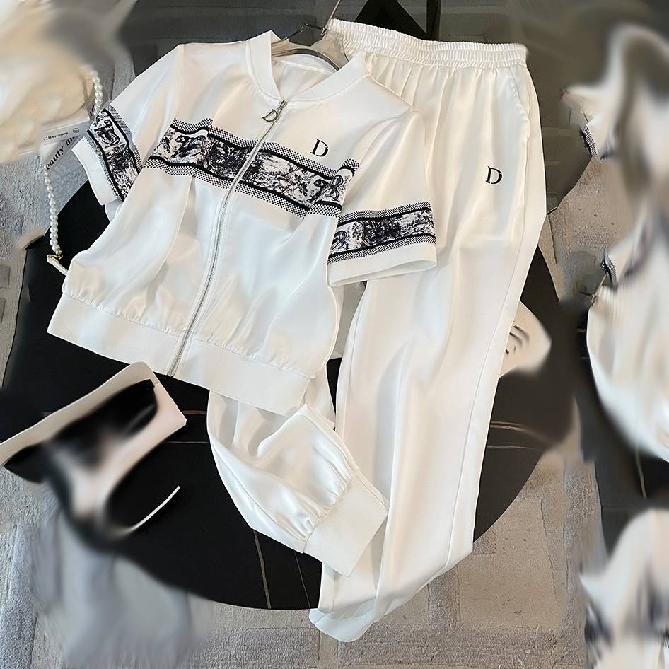 Women's Clothing Summer Fashion Print New Cardigan Thin Short Sleeved Trousers Two Piece Young Casual Sports Style Suit