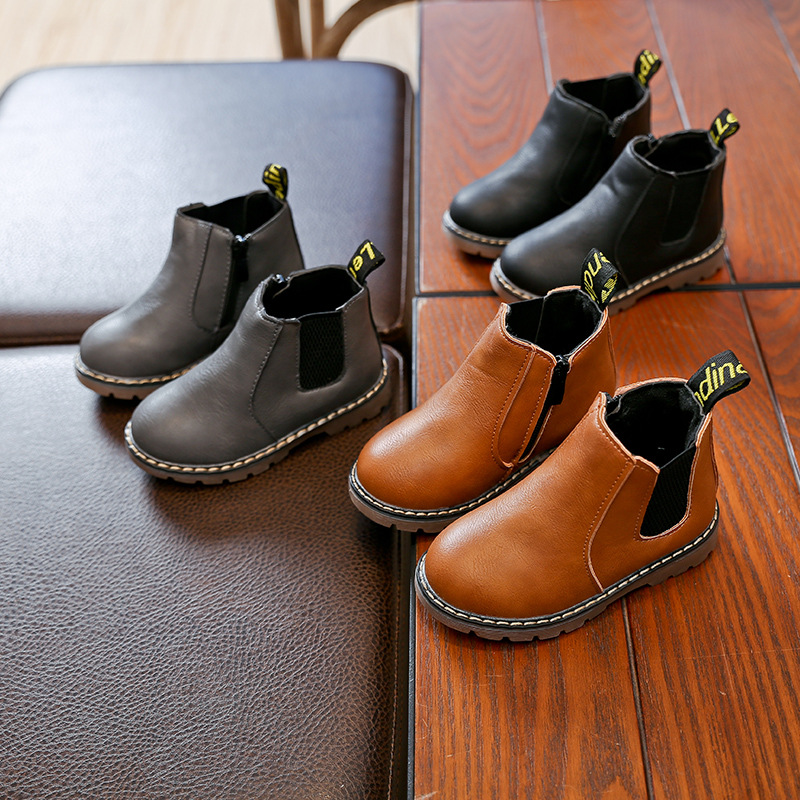 2023 Spring and Autumn New Boys' Leather Shoes Cover Short Boots Girls' Single Boots Martin Boots British Style Boots