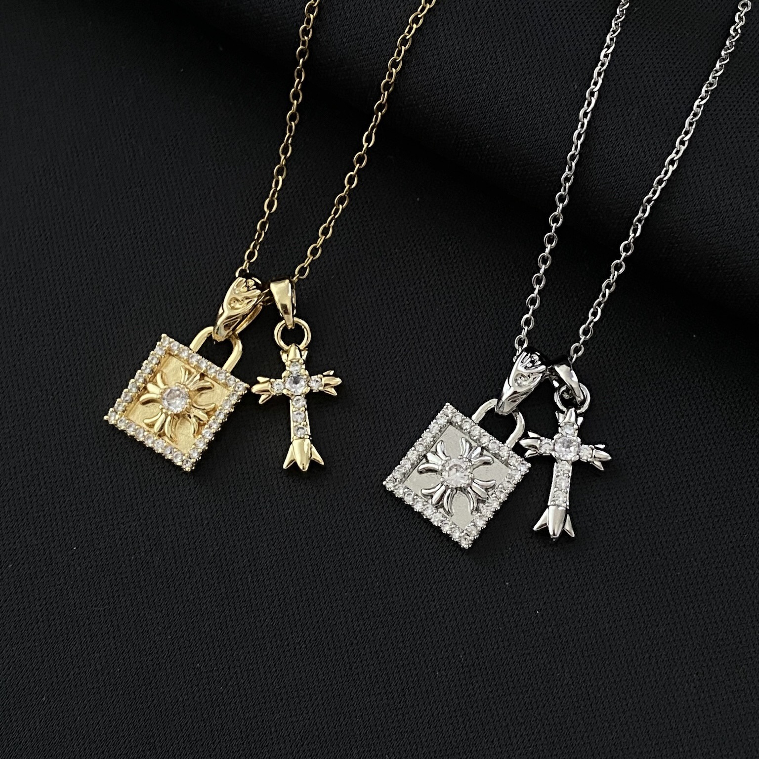 Cross Necklace Women's Pendant Copper Electroplating Premium Sense Cross Titanium Steel Clavicle Chain