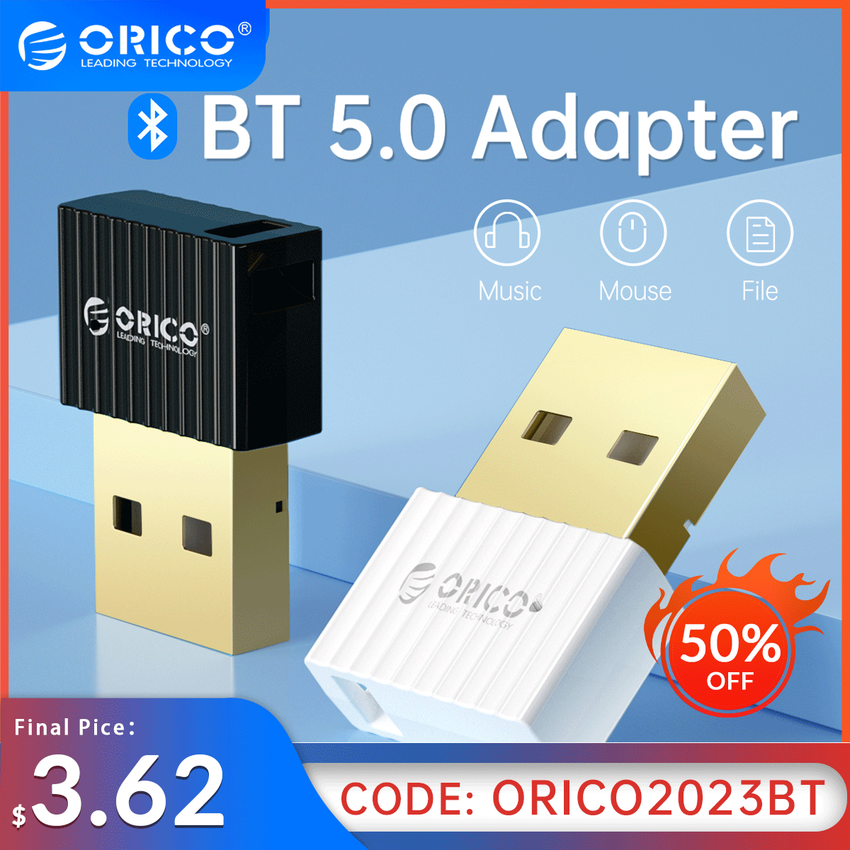 ORICO USB Bluetooth 5.0 Dongle Adapter Mini Wireless Mouse Music Audio Receiver Transmitter for PC Speaker Mouse Laptop