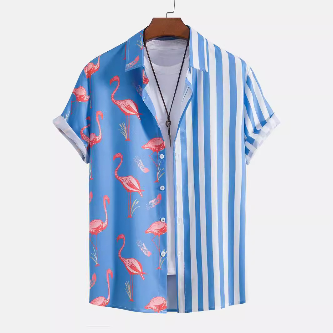 Herrenbekleidung Hawaiian Flamingo Streifen 3D Digitaldruck Herren Kurzarmhemd Amazon TEMU heißer Verkauf