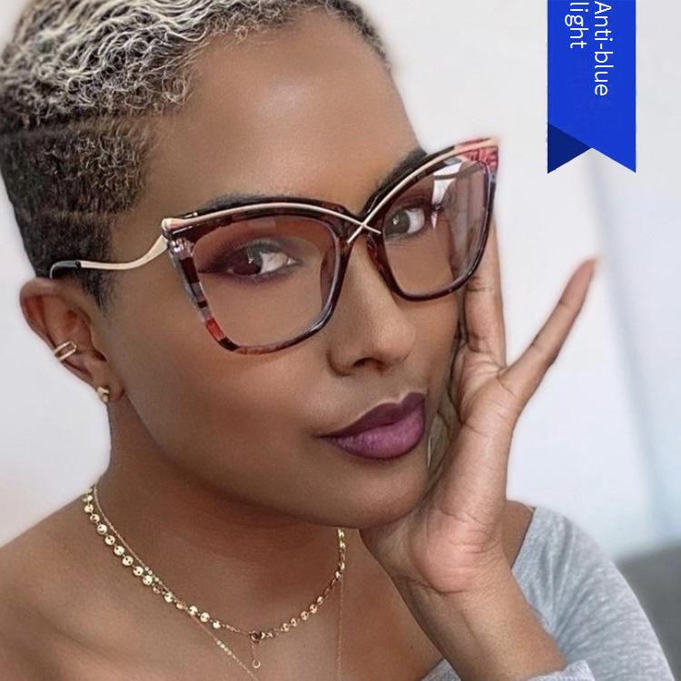 X cat eye metal glasses frame 2022 new anti blue light large frame flat glasses  INS trend retro glasses frame