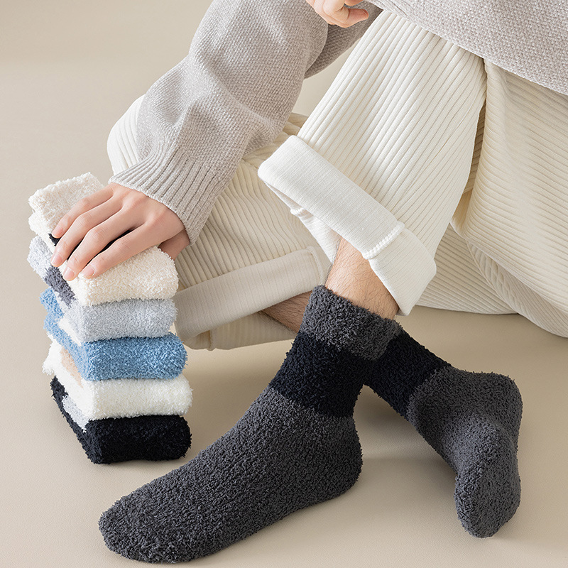 Coral fleece socks men's winter mid tube plush thick winter warm home plush long socks sleeping floor socks