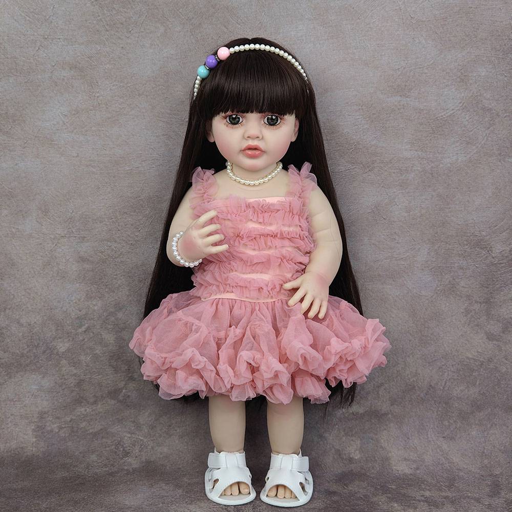 55 Simulation Doll Baby Soft Rubber Girl Toy Fluffy Skirt Princess Gift Reborn Doll Can Be Immersed In Water Doll