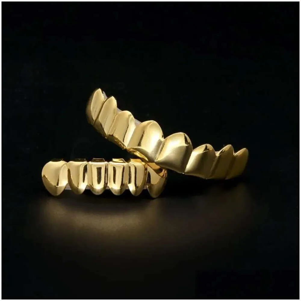 Grillz Dental Grills Mens Gold Teeth Set Fashion Hip Hop Jewelry High Quality Eight 8 Top Tooth Six 6 Bottom Drop