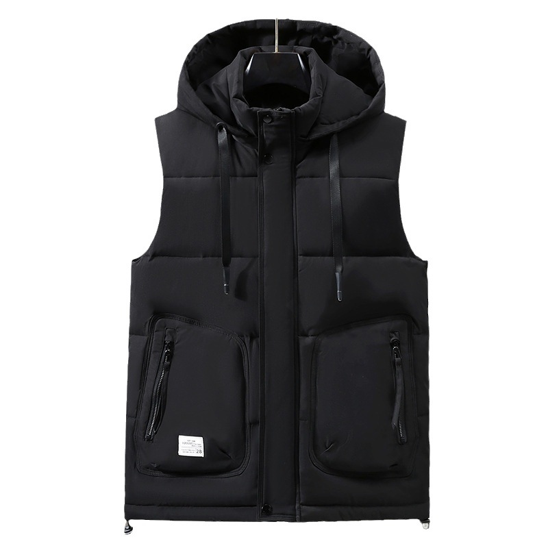 Men's Clothing Removable Hat Autumn And Winter New Men's Cotton Vest Young And Middle-aged Students Large Size Vest Casual Vest Thick Vest
