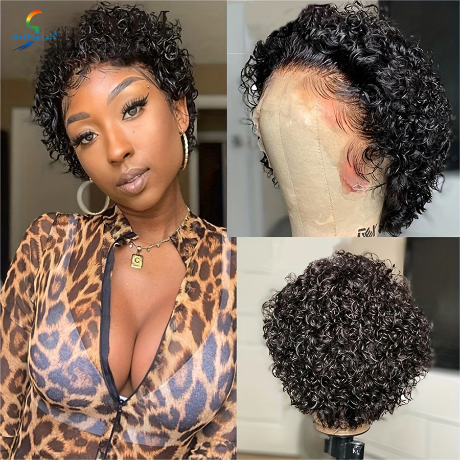 Human Hair Short Pixie Cut Wigs Short Curly Wavy Hair Wigs For Women Glueless Curly Human Hair Wigs 6 Inch