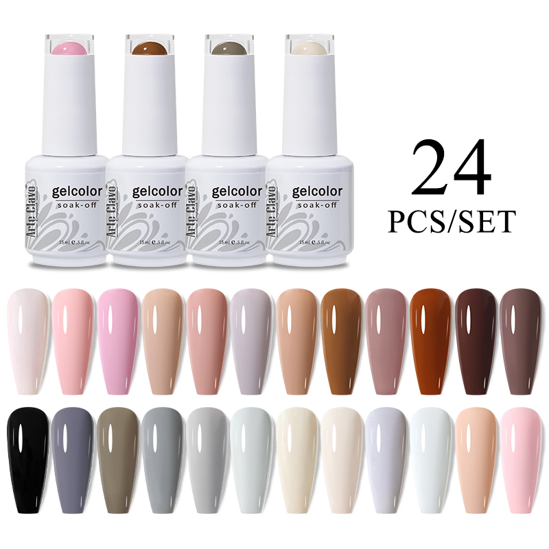 Arte Clavo Gel Nail Polish Set 24 Colors Semi Permanent UV Led Gel Varnish Manicure Set Soak Off Nail Lacquer Base Coat Top Coat