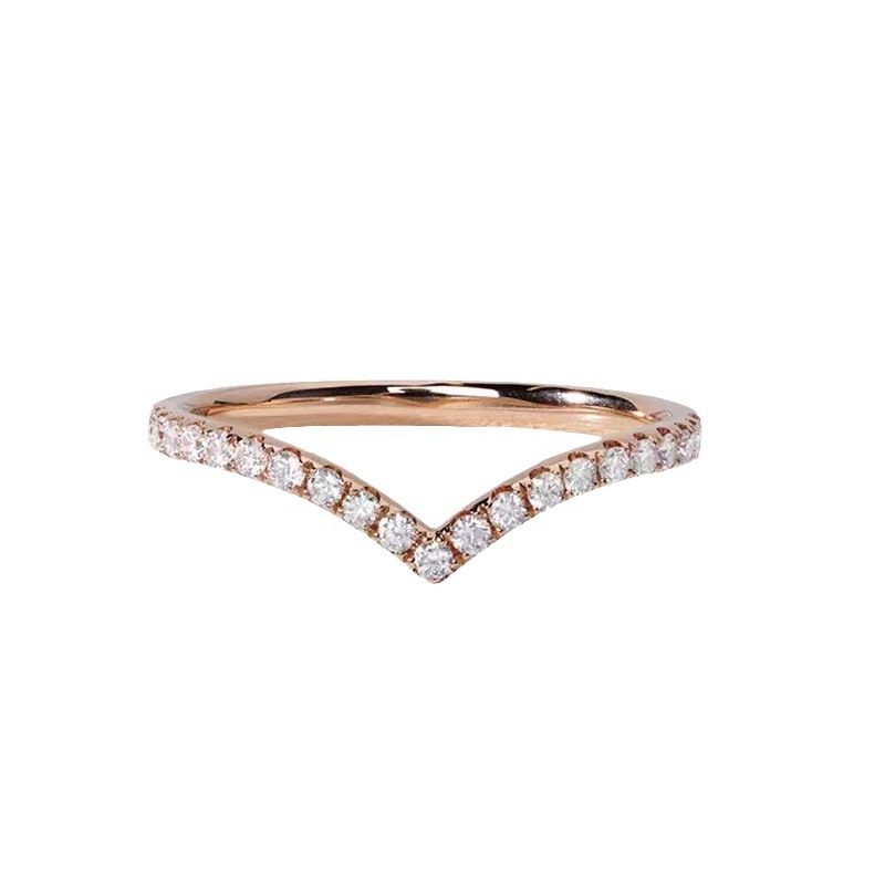 French elegant V shaped diamond plated white gold slender exquisite V shaped micro inlaid zircon pinky ring diamond ring female