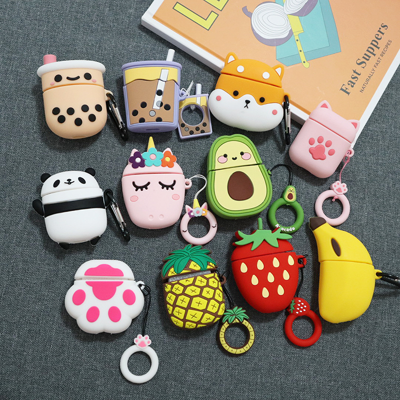 Cute Cartoon Charm For AirPods 1 2 Case Silicone Panda Corgi Dinosaur Avocado Duck Cat Paw Bluetooth Earphone Charging Box Cover