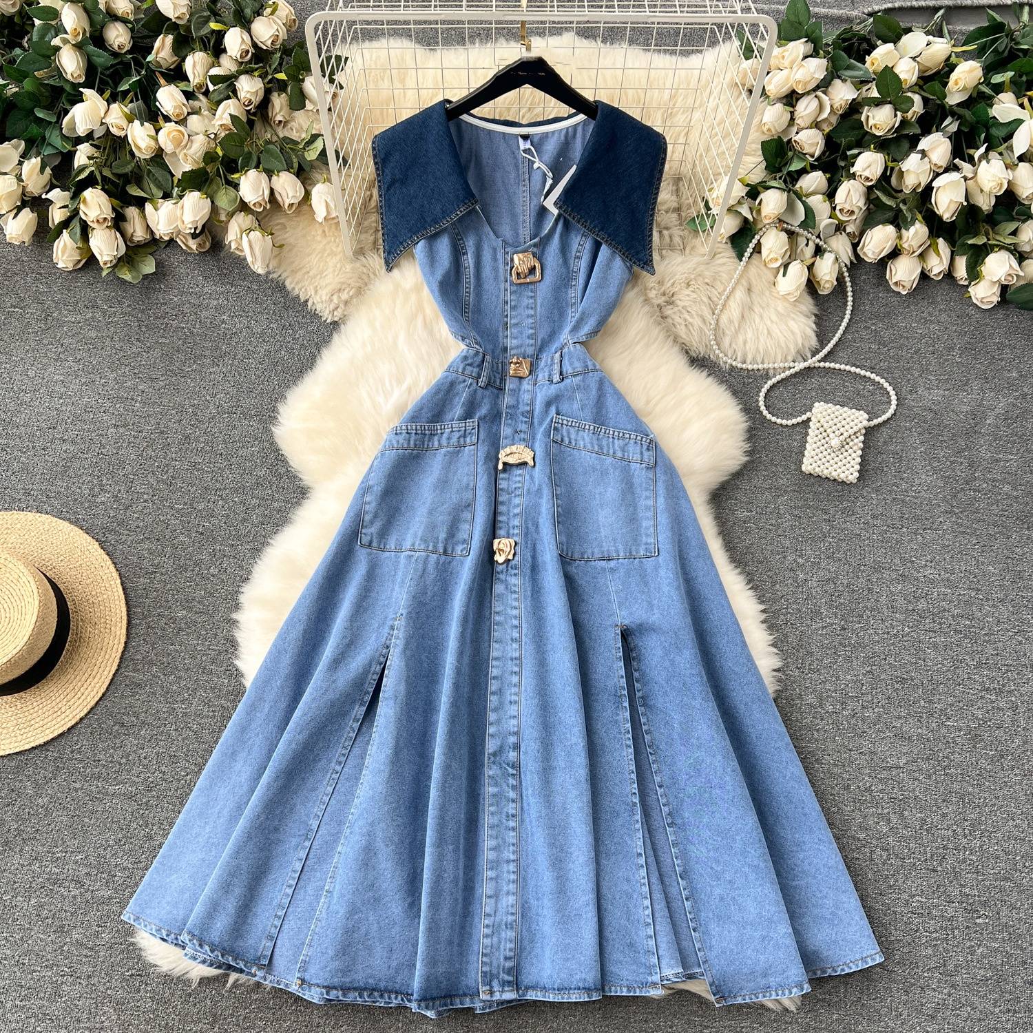 Women's Clothing Design sense large lapel sleeveless vest dress