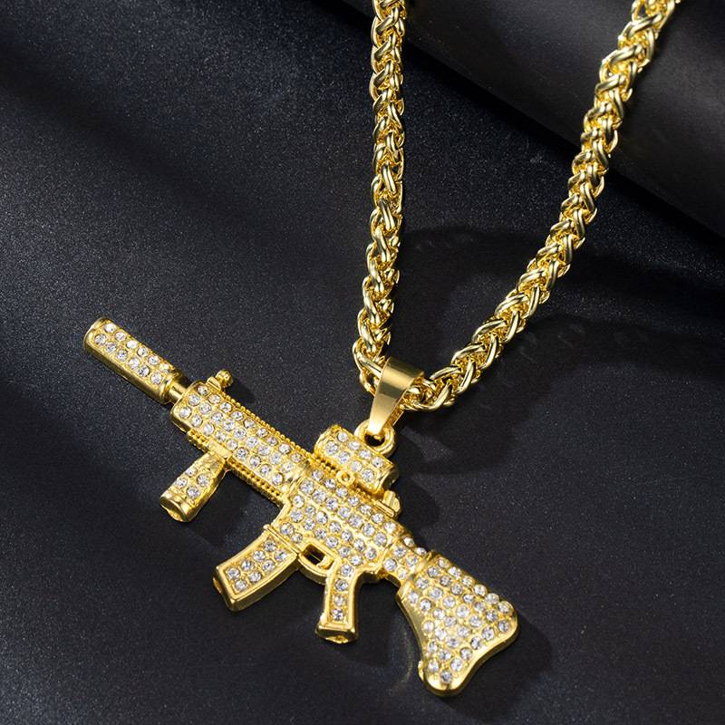 Alloy Full Diamond M4 Machine Gun Pendant - 24-26 Inch Hip-Hop Necklace For Men & Women, Trendy Streetwear Jewelry For Rappers & Streetwear Lovers​